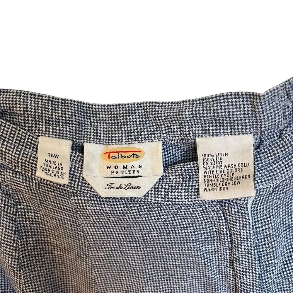 Vintage Talbots Gingham Irish Linen Pants High Waisted Trousers Blue White 16WP